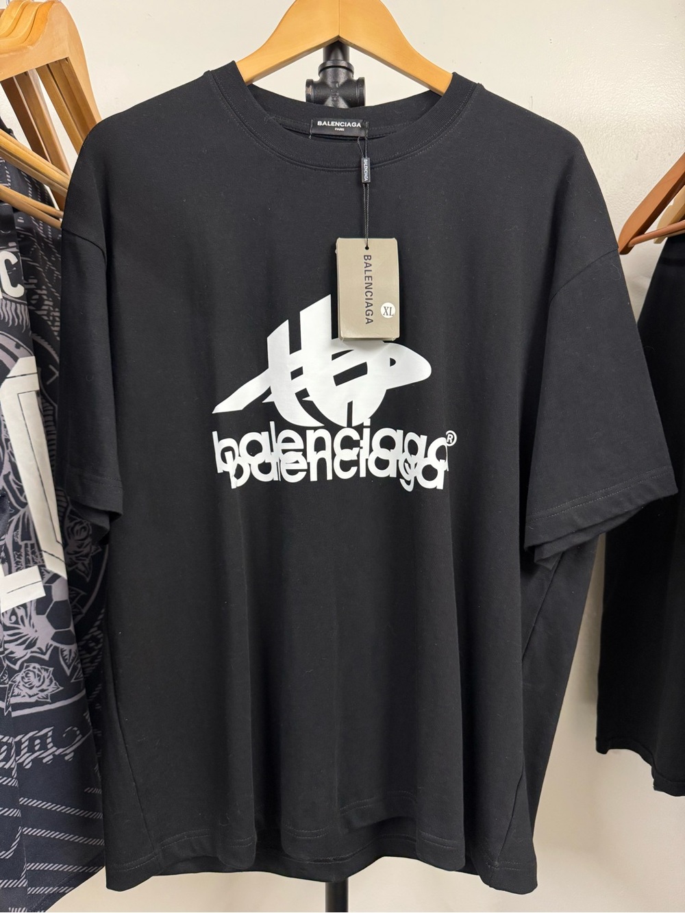 Balenciaga Black Tee with White Logo Graphic